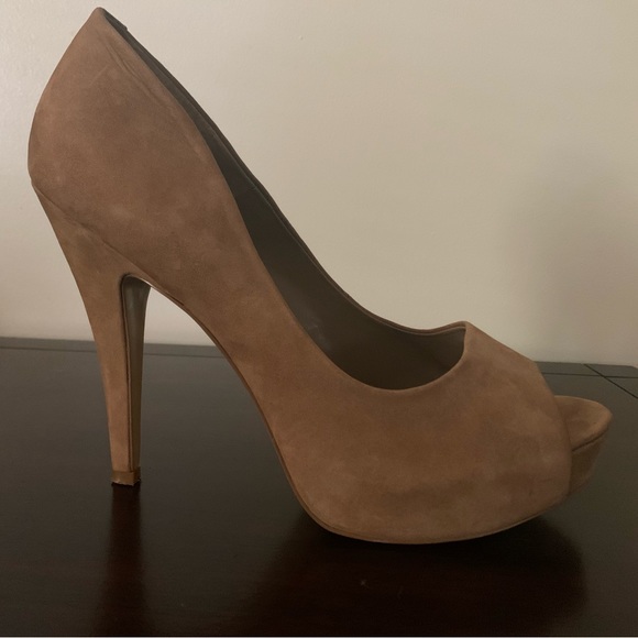 Jessica Simpson Suede Peep Toe Platform Heels - Picture 3 of 5